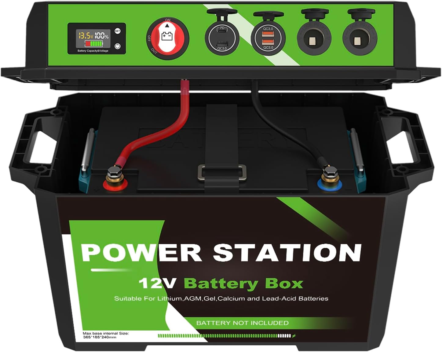 Battery Box with USB and Anderson Plug - 12V Waterproof Smart Battery Box (NO INVERTER)