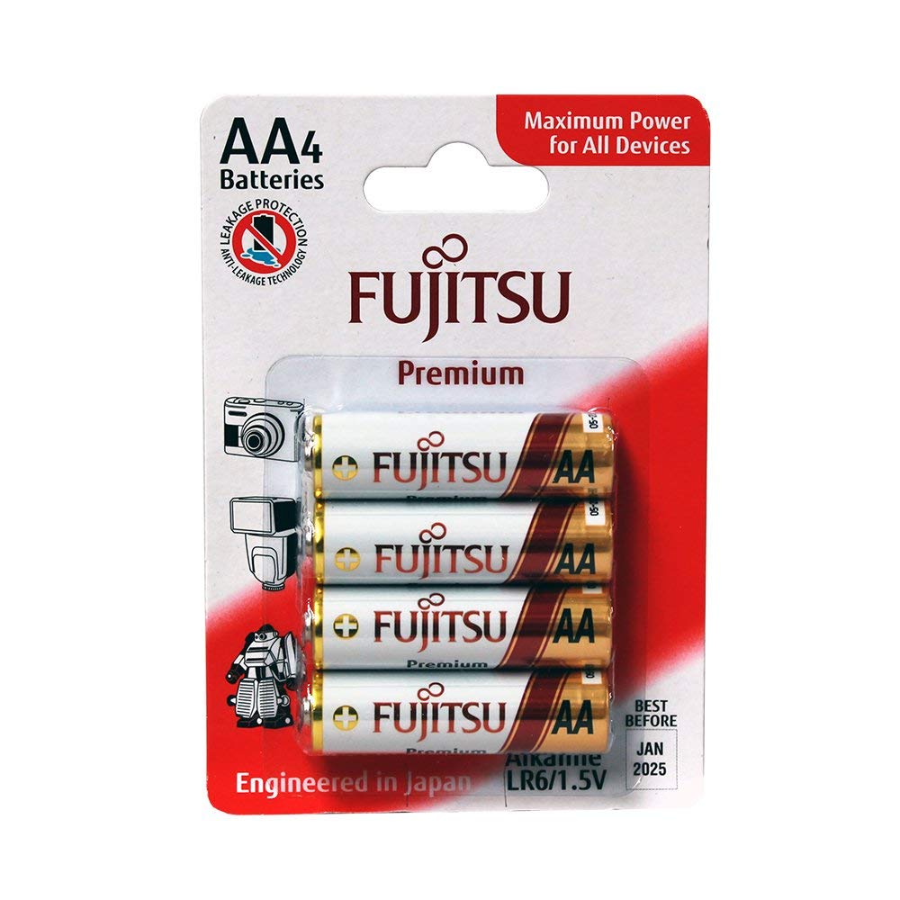 Fujitsu Alkaline AA Battery 1.5V (LR6 Premium Cell - 4 in a Pack)