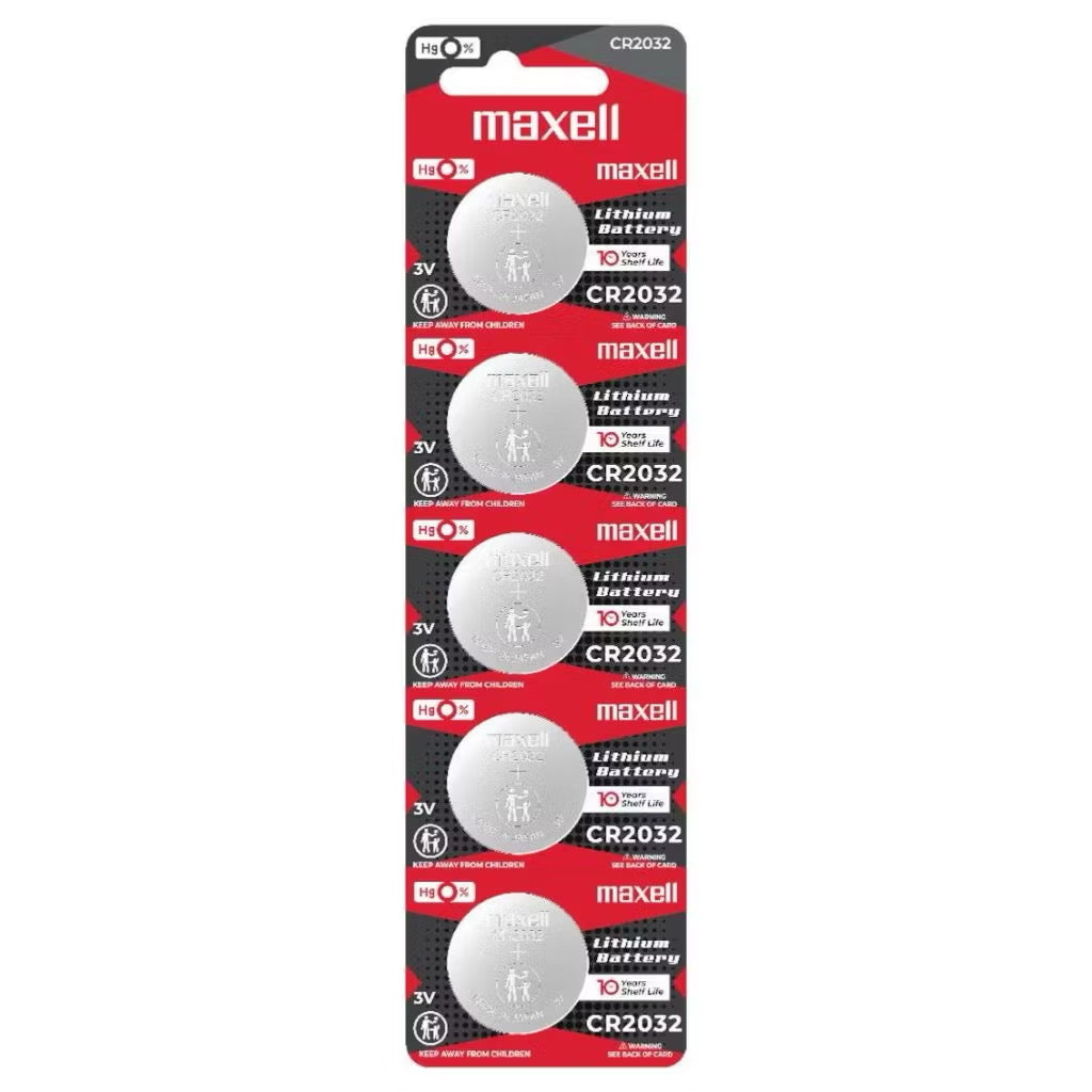 Maxell CR2032 Battery 3.0V Lithium (PACK OF 5) - Coin Cell Battery